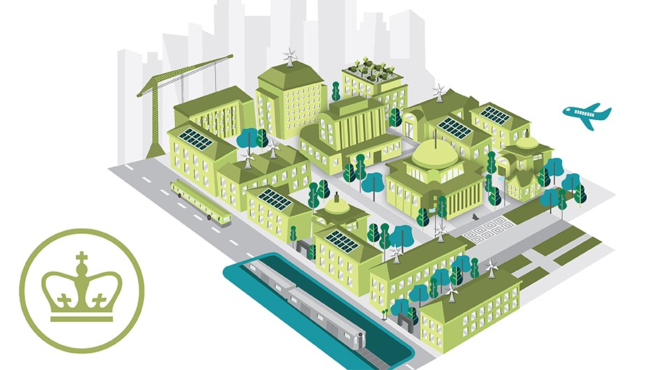 Green illustration of Columbia's Morningside campus.