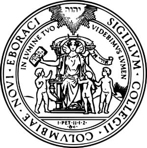 Image of the seal of the Trustees of Columbia University, a woman on a throne surrounded by three children