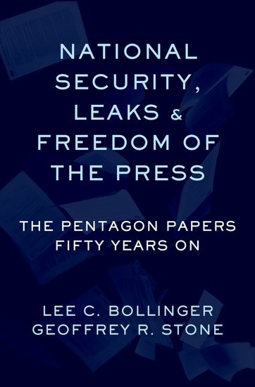Dark blue book cover with title, "National Security, Leaks and Freedom of the Press: The Pentagon Papers Fifty Years On."