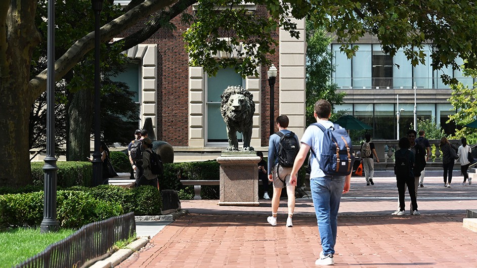 Students walking around Columbia's campus. 