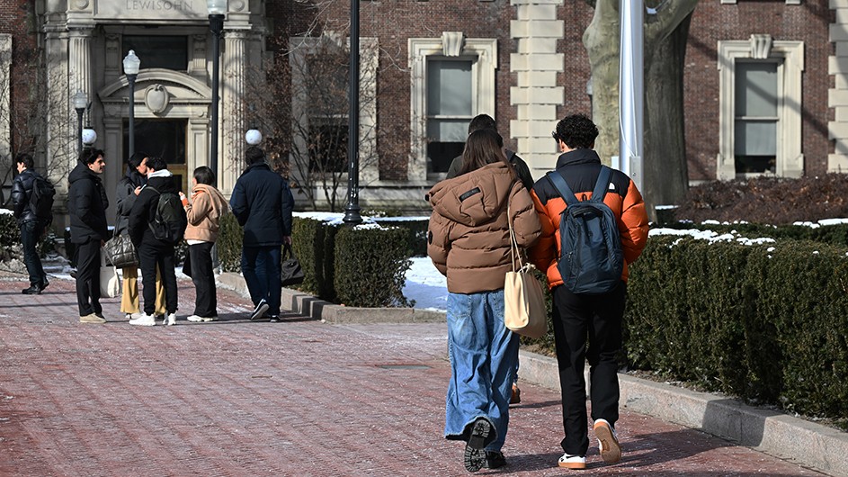 Students walking around campus