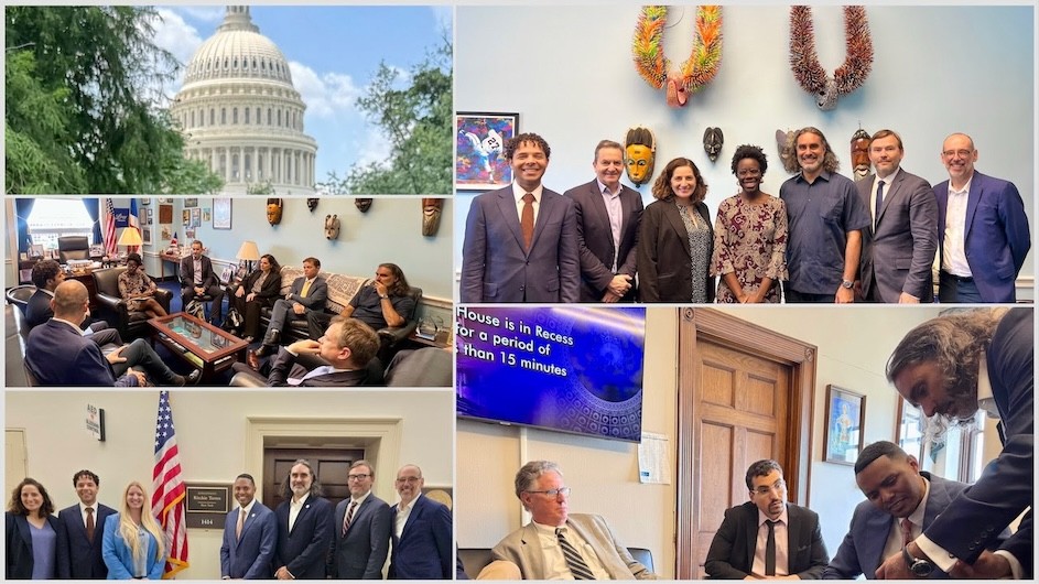 Collage of photos showcasing Columbia faculty members in meetings in Washington, D.C.