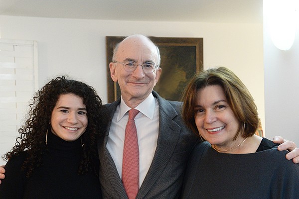 Elly Brinkley, Alan Brinkley, and Evangeline Morphos Photo of the Brinkley family at a dinner honoring Alan Brinkley