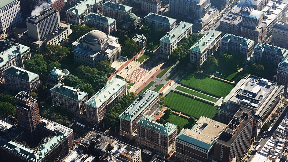 Aerial view Columbia's Morningside campus on a clear day