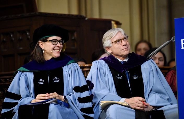 Photo of President Beilock and Columbia University President Lee Bollinger at the inauguration