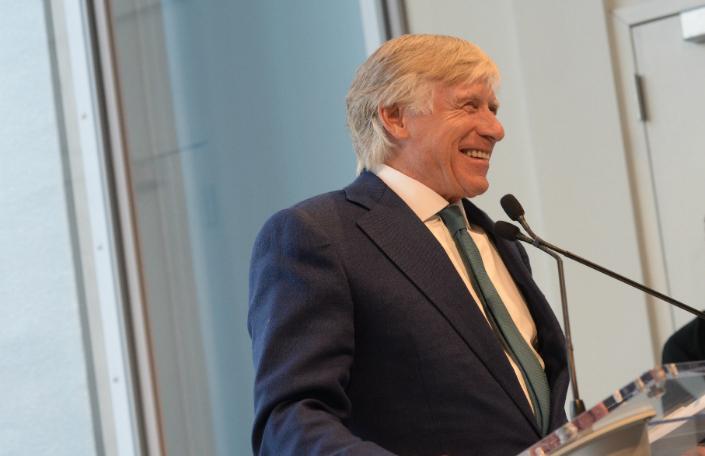 President Bollinger speaks at an opening event for the Lenfest Center for the Arts on Columbia's new Manhattanville campus. Photo credit Eileen Barroso. Lee Bollinger speaking