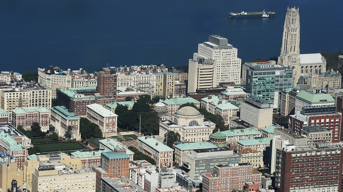 Aerial view Columbia's Morningside campus on a clear day