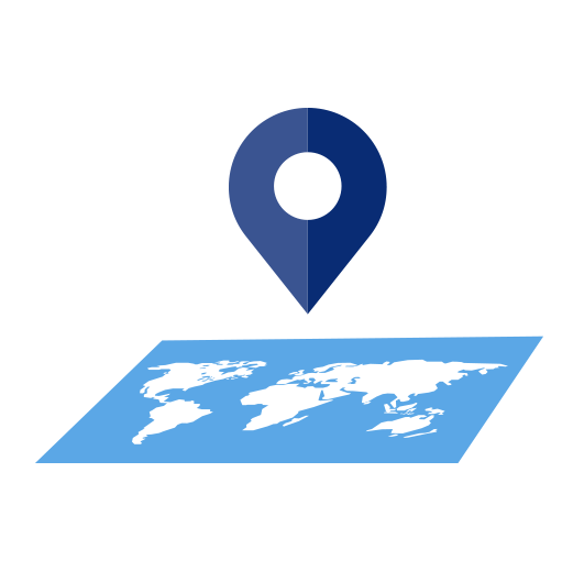 Icon of a gps symbol hovering over a map of the globe