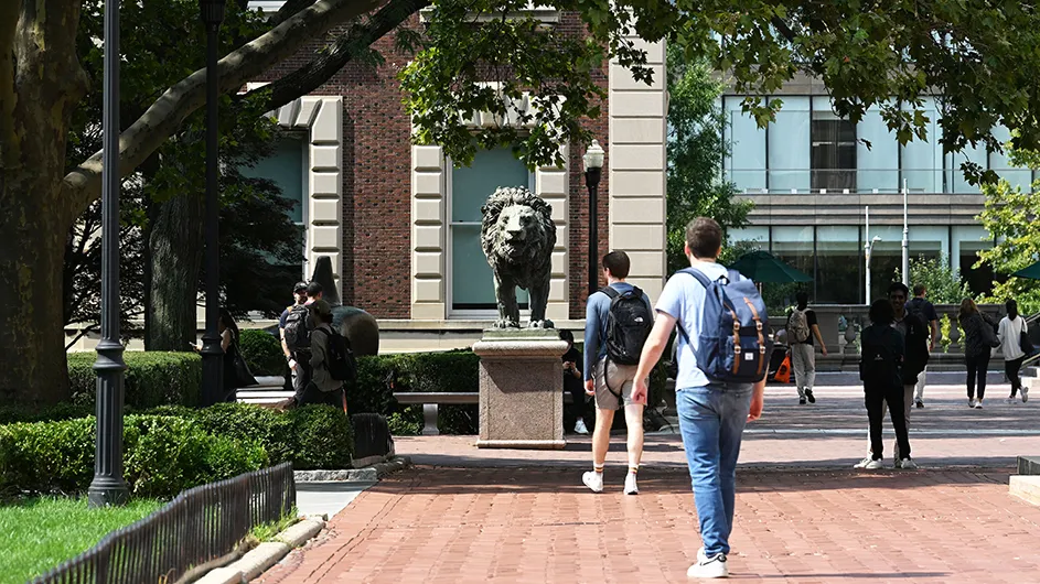 Students walking around Columbia's campus. 