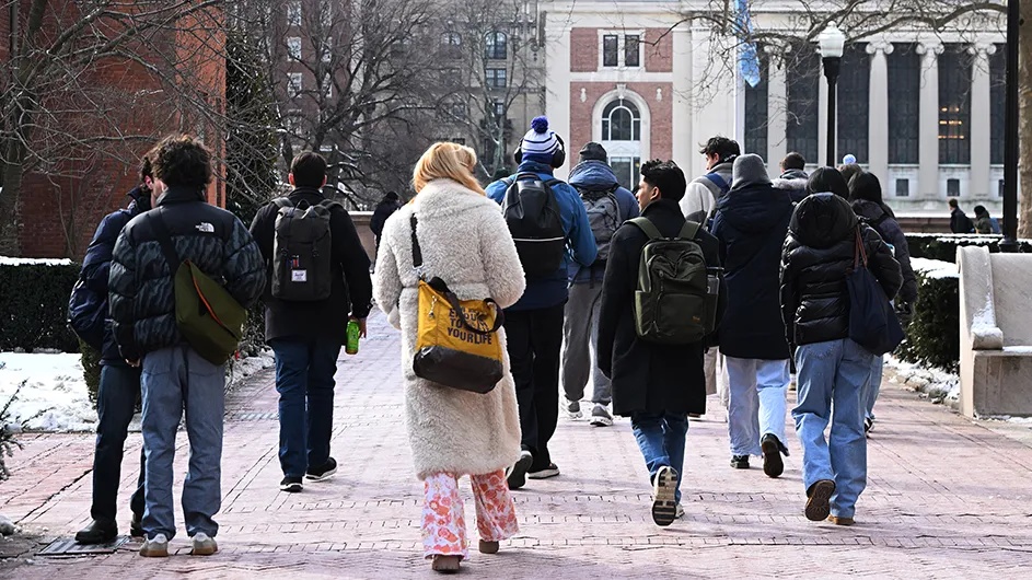 Students walking around campus. 