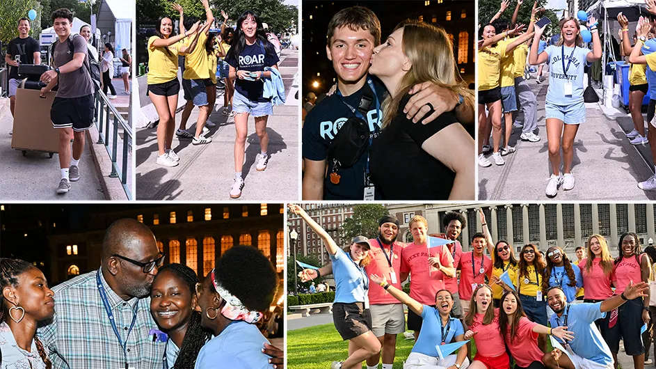 Collage of photos of students moving back to campus. 