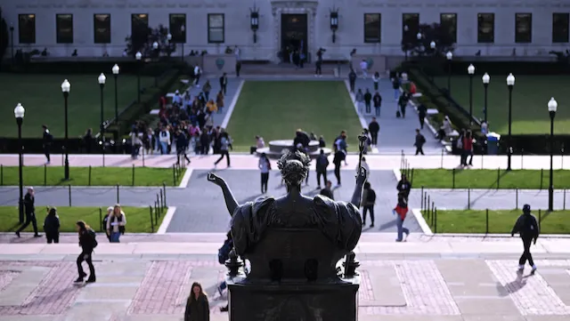 Alma Mater statue on Columbia University's campus. 