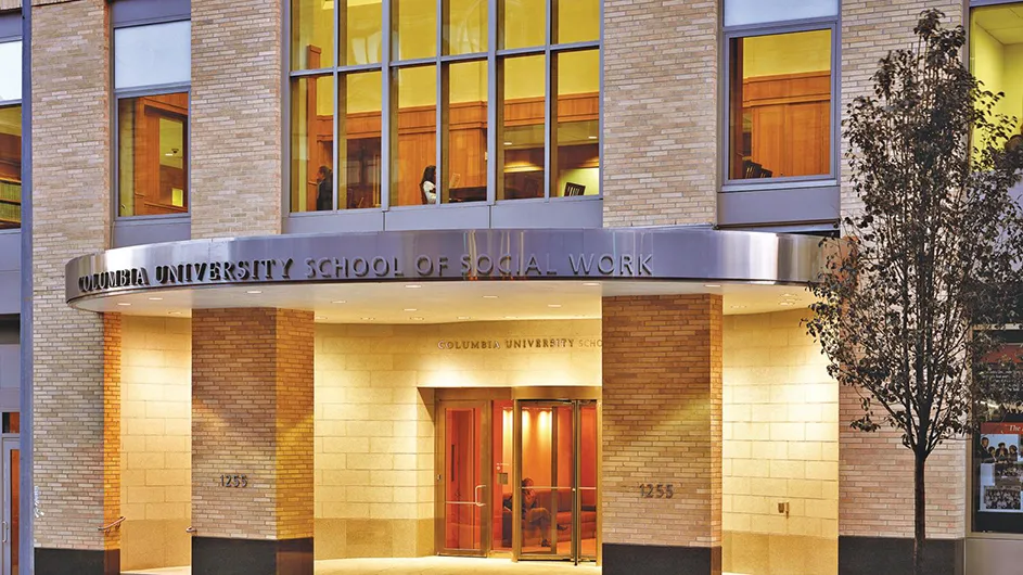 A photo of the front of the Columbia School of Social Work building. 