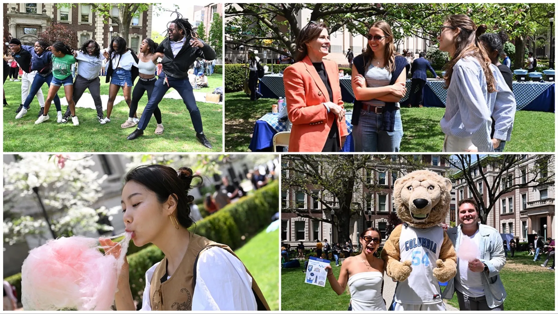 A collage of the Acting President and students at the Block Party on campus.