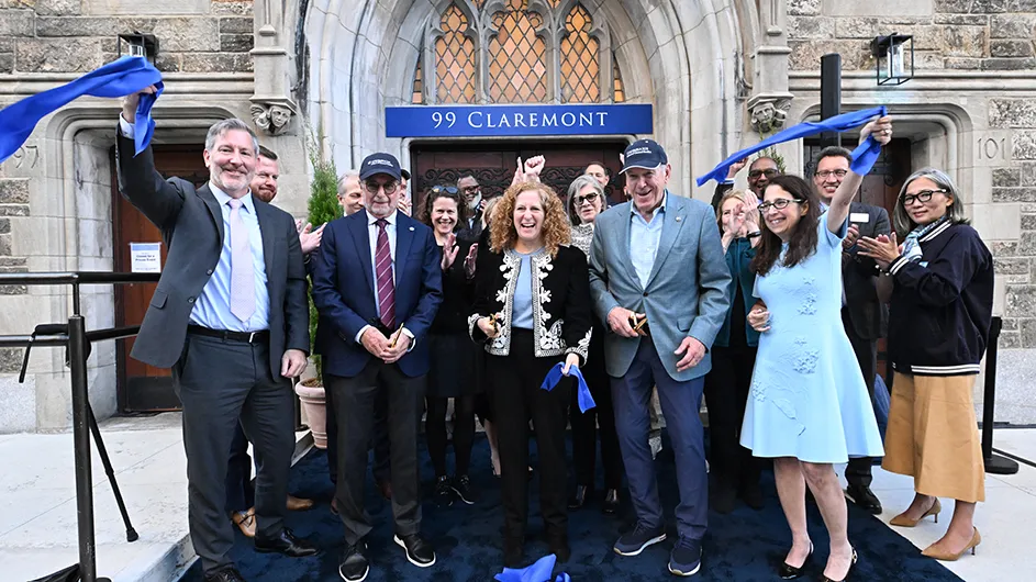 President Mnookin attends the ribbon cutting ceremony for 99 Claremont, the new residence hall for students at the Columbia School of General Studies. Photo by Eileen Barroso. 